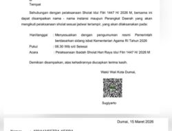 Pemko Dumai Terbitkan Surat Jadwal Sholat Idul Fitri 1447 H / 2026 M, Masyarakat Sempat Bingung dengan Edaran Sebelumnya